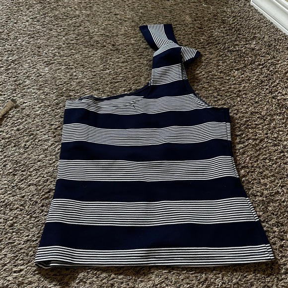 Bishop + Young Striped One Shoulder Tie Strap Tank Top‎ - Navy White - M - Picture 7 of 7